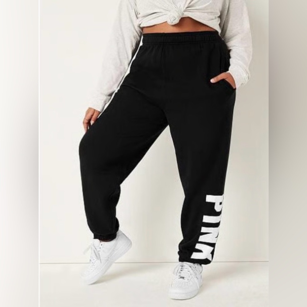 PINK Victoria's Secret Black Joggers with White Logo